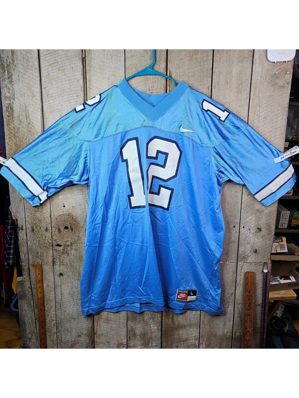 Vintage Nike Team Sports #12 Football Jersey Light Blue White Men's Size Large L